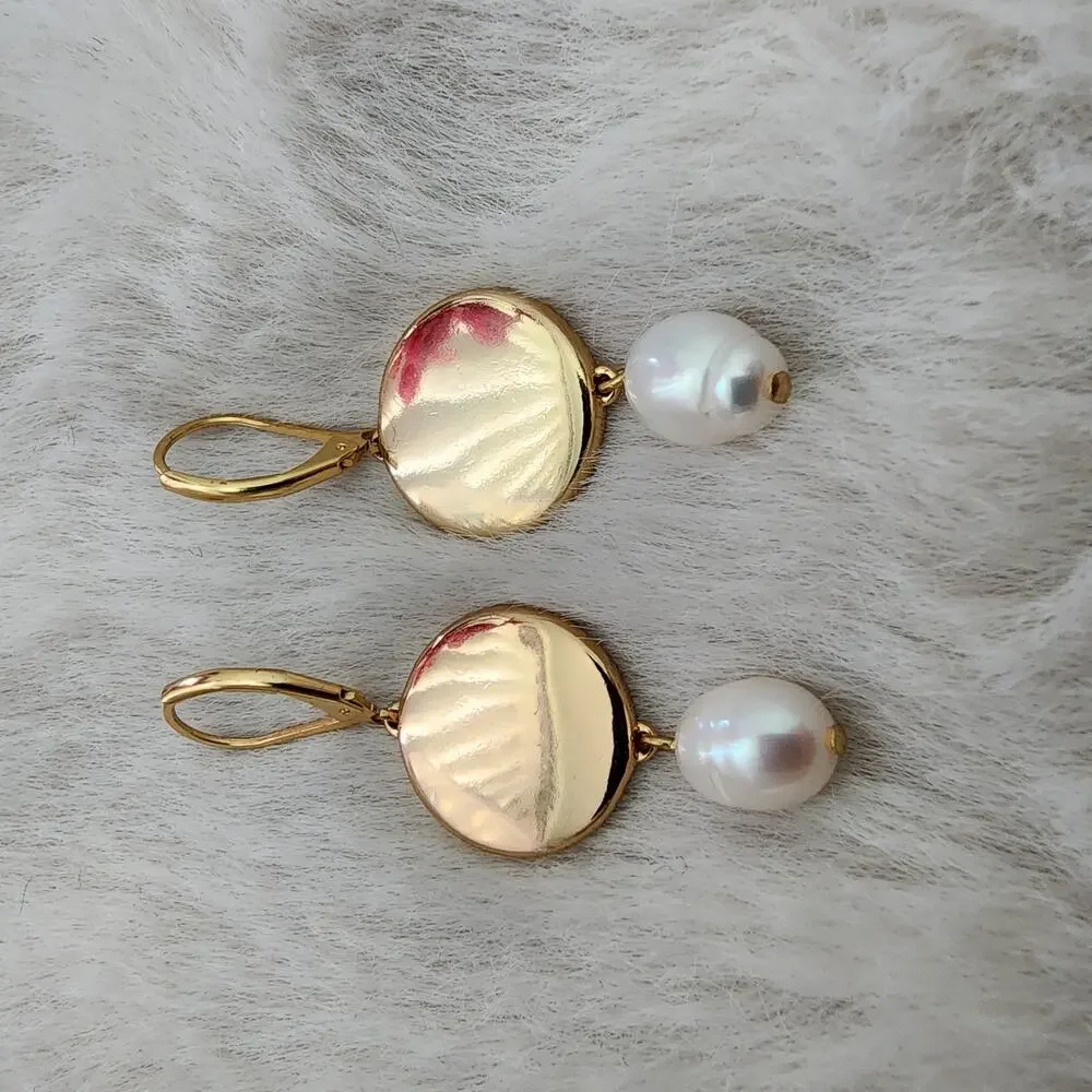 J. Crew Soleil Gold Sun Coin Pearl Drop Earrings Celestial Crystal Dangle NEW